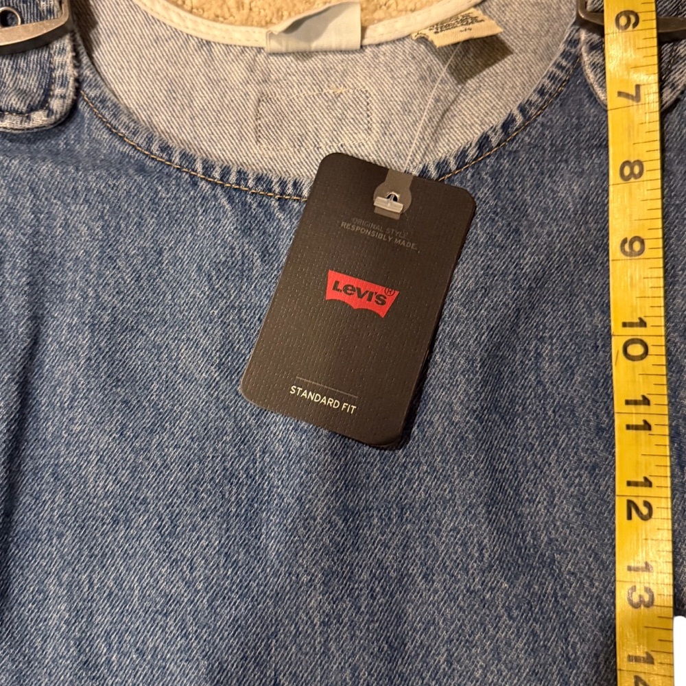 Levi’s Denim Pinafore Dress Large Sleeveless Buckle Strap Jumper Overall Dress - Picture 13 of 15